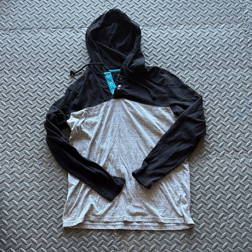 Black and Gray Hooded Long Sleeve Shirt